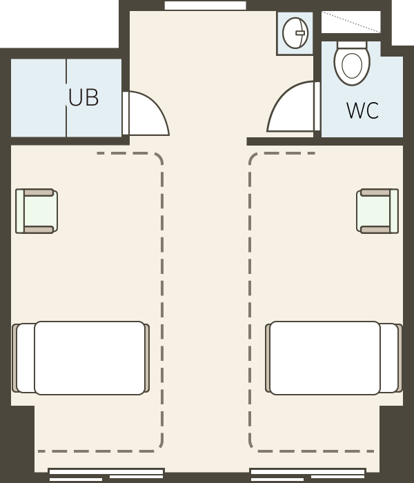 一般病棟 2床部屋の間取り図
